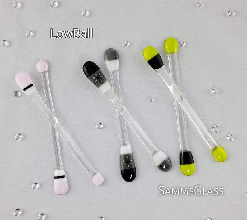 6 LowBall Swizzle Sticks Cocktail Java Stirrers \u2022 Set of Four \u2022 Handmade Fused Glass \u2022 Retro Contemporary \u2022 Bohemian Hippie Eclectic Decor