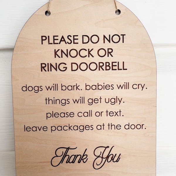 Please do not knock or ring doorbell, dogs will bark, babies will cry| baby shower gift| doorbell sign| front door sign| sleeping baby|