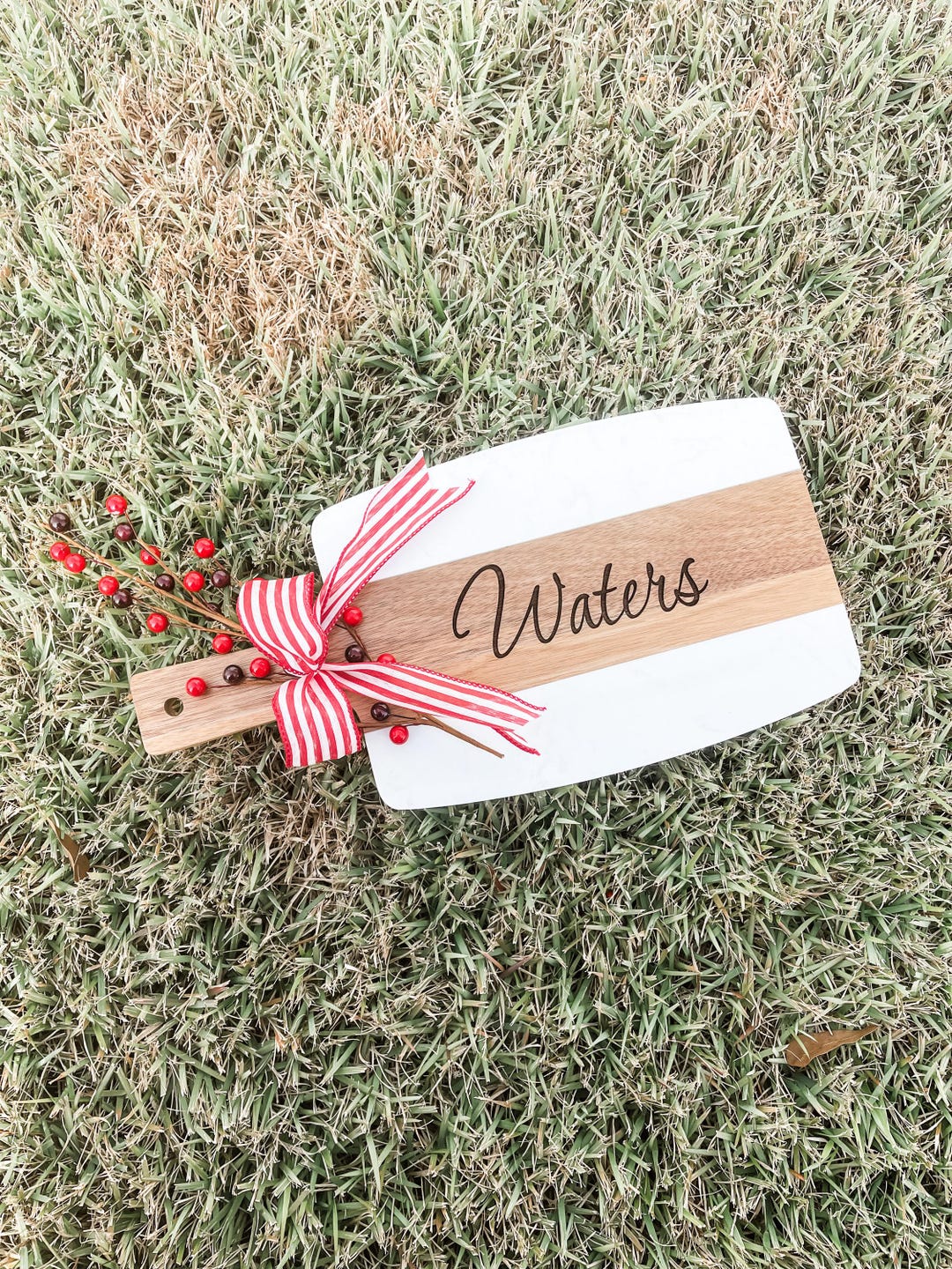 Personalized Marble & Acacia Wood Cutting Board | Engraved Charcuterie ...