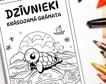 Coloring book, pages, kids craft, animal, DIY, fingers, childhood, kindergarden, Latvia, Baltic countries, colors, pencils, leon, dog, snake