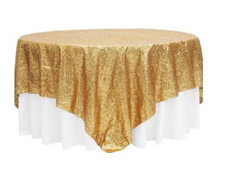 Ribbon /& Sequin 4083 Table Overlay 50 X 50 Inches Square Ivory