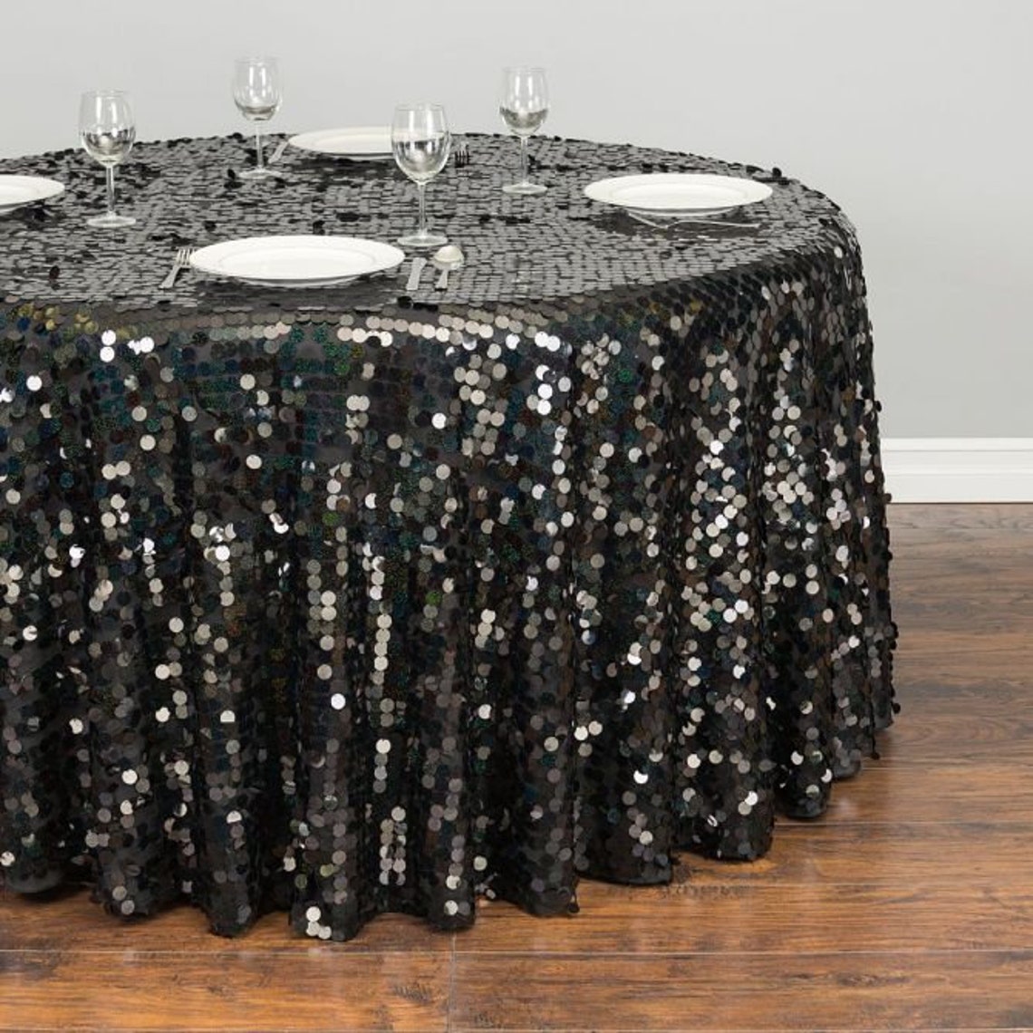 120 inch Round Black Payette Sequin Table Cloth Black Wedding | Etsy