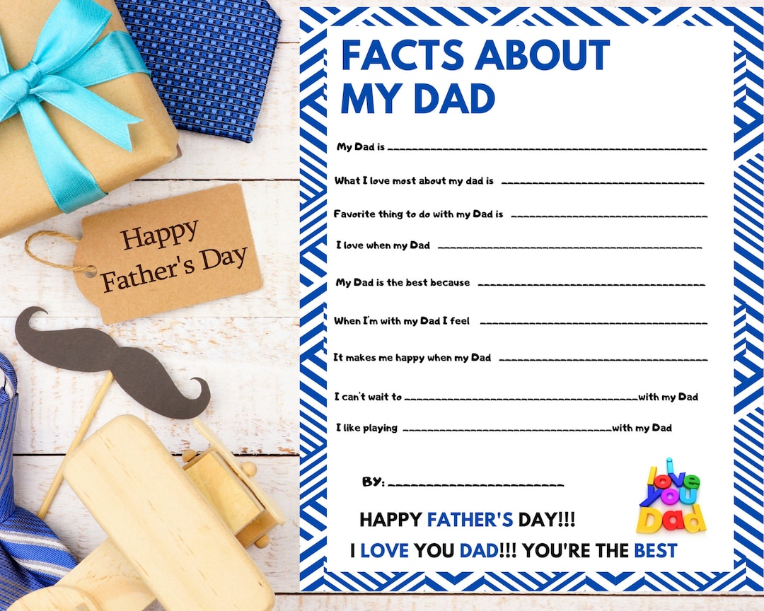 Fathers Day Printable, About My Dad, Digital Print, Fill in the Blank ...