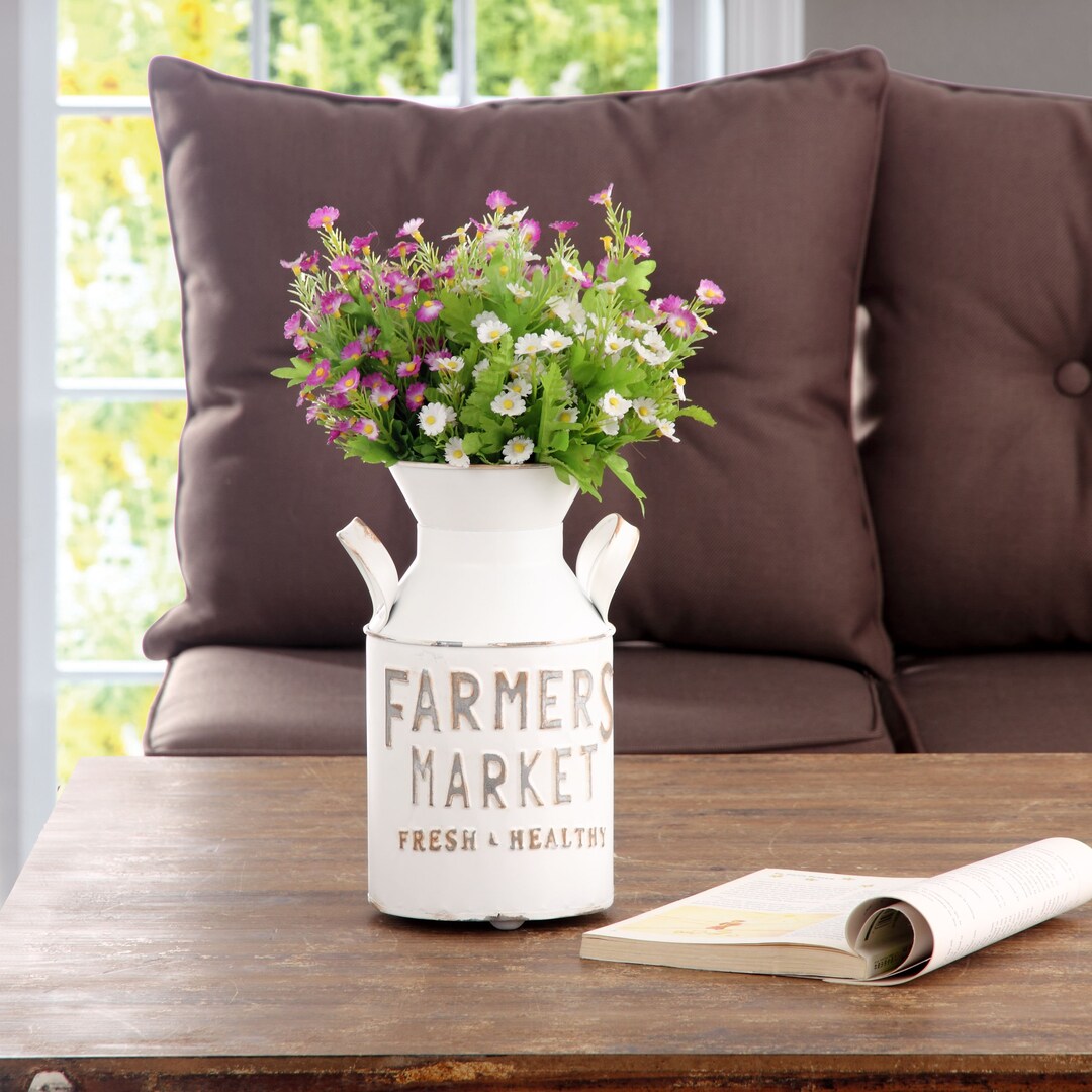 Farmers Market Metal Milk Jug Décor With Handles White Etsy