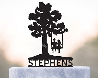 Adorno para tarta de bodas, adorno para tarta de columpio, adorno para tarta de árbol, adorno para tarta personalizado, adorno acrílico para tarta de novios, regalo de boda, a176