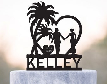 Ocean wedding cake topper,Palm tree cake topper,Tropical wedding cake topper,Beach wedding cake topper,beach cake topper,wedding topper,a183