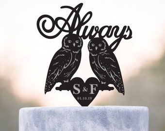 Owl Always initials cake topper,Always wedding initials cake topper,Owl wedding always cake toppers,gold always initials cake topper,a43