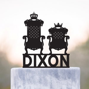 King and queen chairs wedding cake topper,his queen her king wedding cake topper,King queen cake topper,bride and groom cake topper,a148