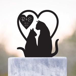 Adorno para tarta de gato, adorno para boda de gato, adorno para tarta de pareja, adorno para novio, adorno para apellido, adorno para tarta con fecha, adorno para gato, a91