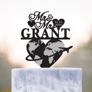 Wedding Cake Topper, Travel Cake Topper, Destination Cake Topper, Custom Mr and Mrs Cake Topper, Acrylic Cake Topper, Wedding Gift, a3