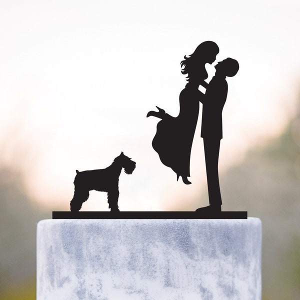 Topper de gâteau de mariage avec chien, schnauzer miniature, topper de gâteau de schnauzer, topper de gâteau de gâteau, topper de chien de boxer, topper de gâteau de mariage de chien de boxeur, a15