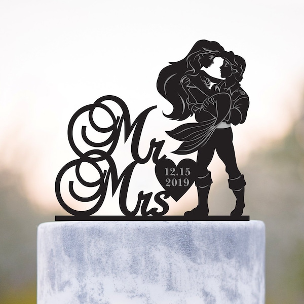 Mermaid wedding cake topper,mermaid cake topper,prince wedding cake topper,Fairytale wedding cake topper,princess and prince cake topper,a60