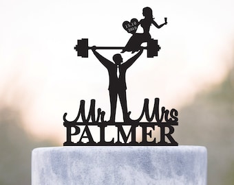 Gym cake topper,personalized gym mr mrs cake topper,weightlifting topper,funny gym cake topper,unique gym cake topper,fitness topper,a44