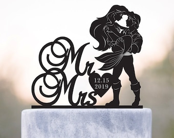 Mermaid wedding cake topper,mermaid cake topper,prince wedding cake topper,Fairytale wedding cake topper,princess and prince cake topper,a60