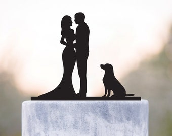 Dog Wedding Cake Topper, Couple and Labrador Retriever Silhouette, a25