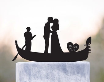 Gondola wedding cake topper,venice wedding cake topper,italian wedding cake topper,romantic cake topper,kissing wedding cake topper,a79