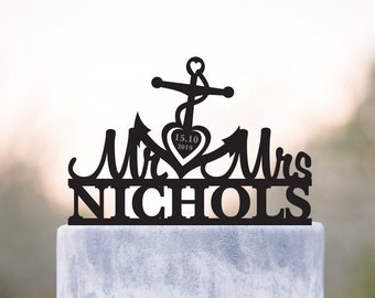 Nautical wedding cake topper,Anchor cake topper,anchor wedding cake topper,last name cake topper,nautical topper,a62