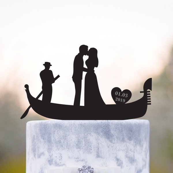 Gondola wedding cake topper,venice wedding cake topper,italian wedding cake topper,romantic cake topper,kissing wedding cake topper,a79