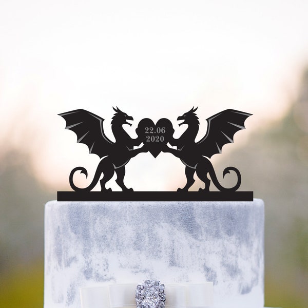 Dragon fantasy personalized wedding cake topper,Dragon couple wedding custom cake topper,dragon wedding fantasy initials cake topper,a364