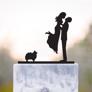 Custom Dog Cake Topper, Pomeranian Cake Topper, Wedding Cake Topper, Couple Cake Topper with Dog, Acrylic Bride and Groom Cake Topper, a31