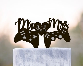 Gamer Wedding Cake Topper, Video Game Cake Decoration, a232