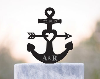 Mr and mrs Anchor heart and arrow wedding cake topper,mr mrs navy wedding topper,anchor sailor wedding topper,nautical wedding topper,a260