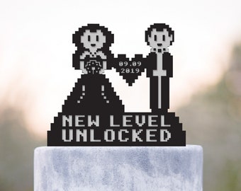 8 bit Video game wedding cake topper,gamers wedding 8 bit cake topper,8 bit wedding Gamer cake topper,Gamer  wedding cake topper,a332