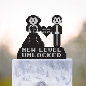 8 bit Video game wedding cake topper,gamers wedding 8 bit cake topper,8 bit wedding Gamer cake topper,Gamer  wedding cake topper,a332