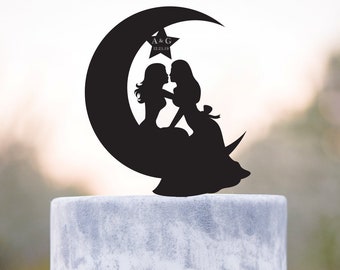 Mrs mrs cake topper,lesbian wedding cake topper,Moon wedding cake topper,lesbian couple wedding cake topper,Moon cake topper,mrs and mrs,a65