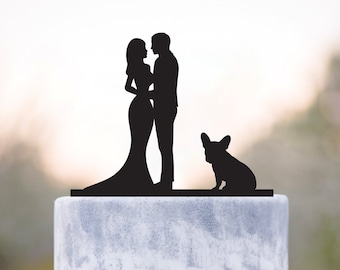 Wedding Cake Topper, Dog Cake Topper, French Bulldog Cake Topper, Custom Cake Topper, Acrylic Cake Topper, Bride and Groom Cake Topper, a28