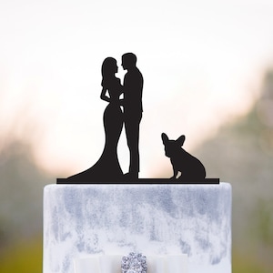 Topper per torta nuziale, topper per torta a forma di cane, topper per torta a forma di bulldog francese, topper per torta personalizzato, topper per torta in acrilico, topper per torta a forma di sposa e sposo, a28