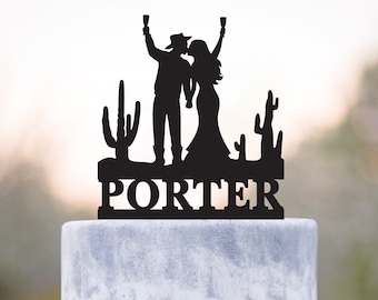 Cowboy Cactus wedding cake topper,desert wedding Cowboy cake topper,Cowboy cowgirl wedding cake topper,southwestern desert theme topper,a339