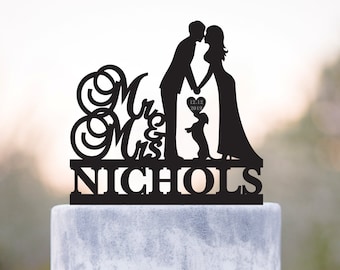 Mr and mrs wedding cake topper with dog,mr mrs dachshund wedding cake topper,Dachshund cake topper,last name topper,topper with dog,a275