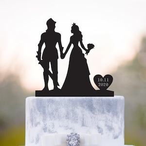 Knight and princess fairy tale wedding cake topper,Knights in armor and princess cake topper,Mr and mrs princess and knight cake topper,a319