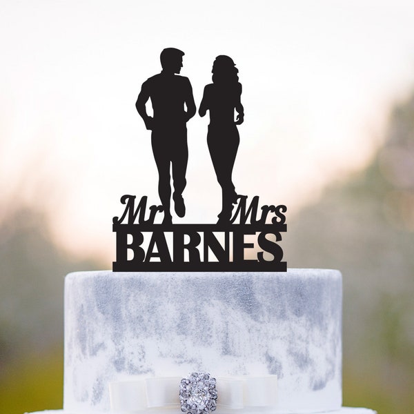 Runners wedding Mr and mrs cake topper,Runner wedding last name cake topper,Running lover cake topper,Athlete wedding mr and mrs topper,a299