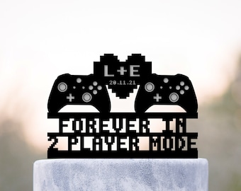 Game wedding cake topper, Forever in 2 player mode wedding cake topper, Game controller cake topper, Video gaming cake topper wedding,a588