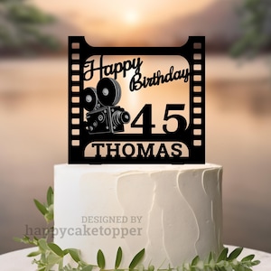 Birthday Cake Topper, Movie Camera Cake Topper, Name Cake Topper, 40th Birthday Cake Topper, Acrylic Cake Topper, 30th Birthday Gift, a181