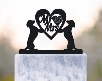 Custom wedding cake topper with dogs,mr and mrs dachshund wedding cake topper,Dachshund cake topper heart,custom wedding topper,a519