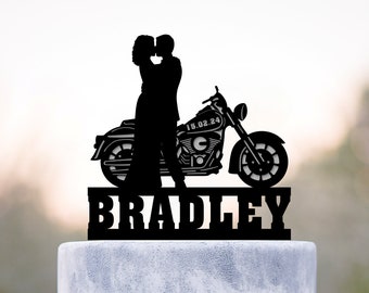 Motorcycle bride and groom cake topper, Motorbike wedding cake topper, Biker wedding cake topper, Motorcycle couple cake topper, a461
