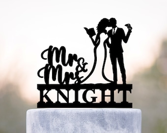 Book Gaming Wedding Cake Topper Silhouette, Personalized Nerdy Decorations, a256