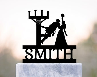 Electrician wedding cake topper, Lineman wedding topper, Electrician groom and bride topper, Power electrician topper, Custom topper, a349