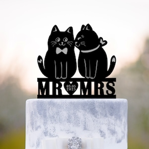 Cat wedding cake topper, Two cats cake topper, Bride groom cat topper, Mr and Mrs cats cake topper, Cats couple wedding cake topper, a395