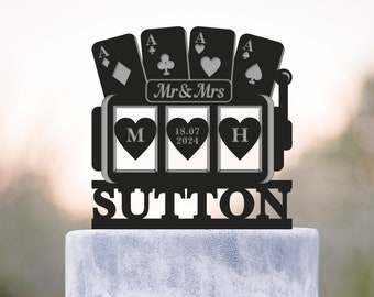 Casino cake topper wedding,Custom Mr and Mrs wedding gambling cake topper,Poker theme cake topper,Casino slot machine cake topper,a568