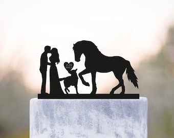 Custom country wedding animal cake topper with german shepherd horse,pig wedding couple dog mr and mrs last name animal horse topper,a388