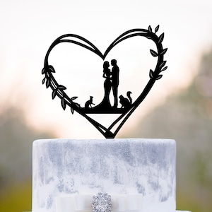 Hochzeit Cake Topper mit Katze, Boho Blumen Hochzeitstorte mit Katzen, Cake Topper mit Katze, Tortenstecker mit Katze, Floral Cake Topper mit zwei Katzen, A450