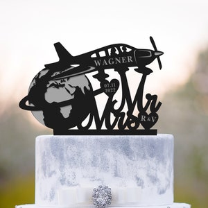 Airplane travel themed wedding cake topper,around the world wedding theme cake topper,Pilot wedding cake topper,aviation wedding topper,a574