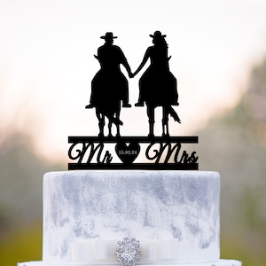 Topper per torta nuziale da cowboy, Topper per torta nuziale da sposa e sposo con cavallo, Topper per torta nuziale da cavallo, Topper per equitazione, Topper per torta nuziale da cowboy e cowgirl, a253