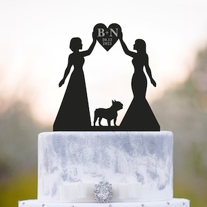 Lesbian cake topper dog,Mrs and mrs wedding cake topper with dog,two brides cake topper,lgbt cake topper,french bulldog cake topper,a547