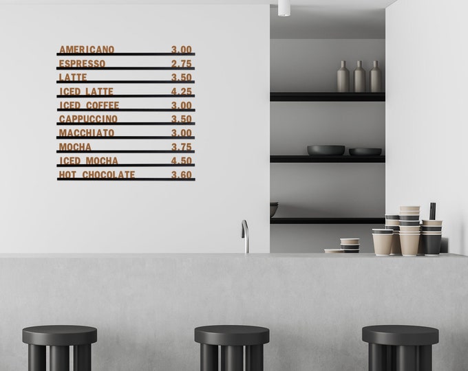 Menu Indicator Letters Letter Menu Board, Cafe Wall Menu, Changeable Menu Rails, Wall Mounted ...