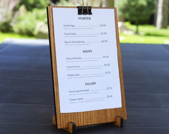 Table Stand Menu Holder, Menu Board, Wooden Sign Holder Menu, Custom Menu Holder, Table Tent, Bar Menu, Wooden Clipboard, Menu Sign,0025T